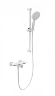 Смеситель для душа с гарнитуром Wonzon & Woghand ClickPlate WW-B2052-A-MW с термостатом белый матовый